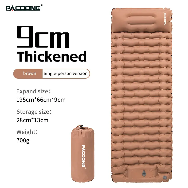 PACOONE Inflatable Camping Mattress with Pillow Ultralight Air Sleeping Pad Pump - Image 7