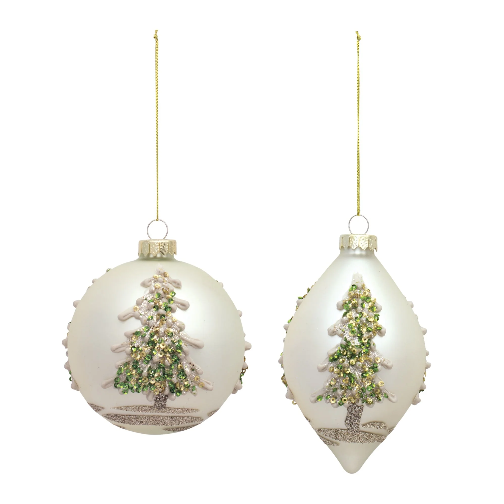 Painted Snowy Pine Tree Ball Ornament (Set of 6) - Image 2