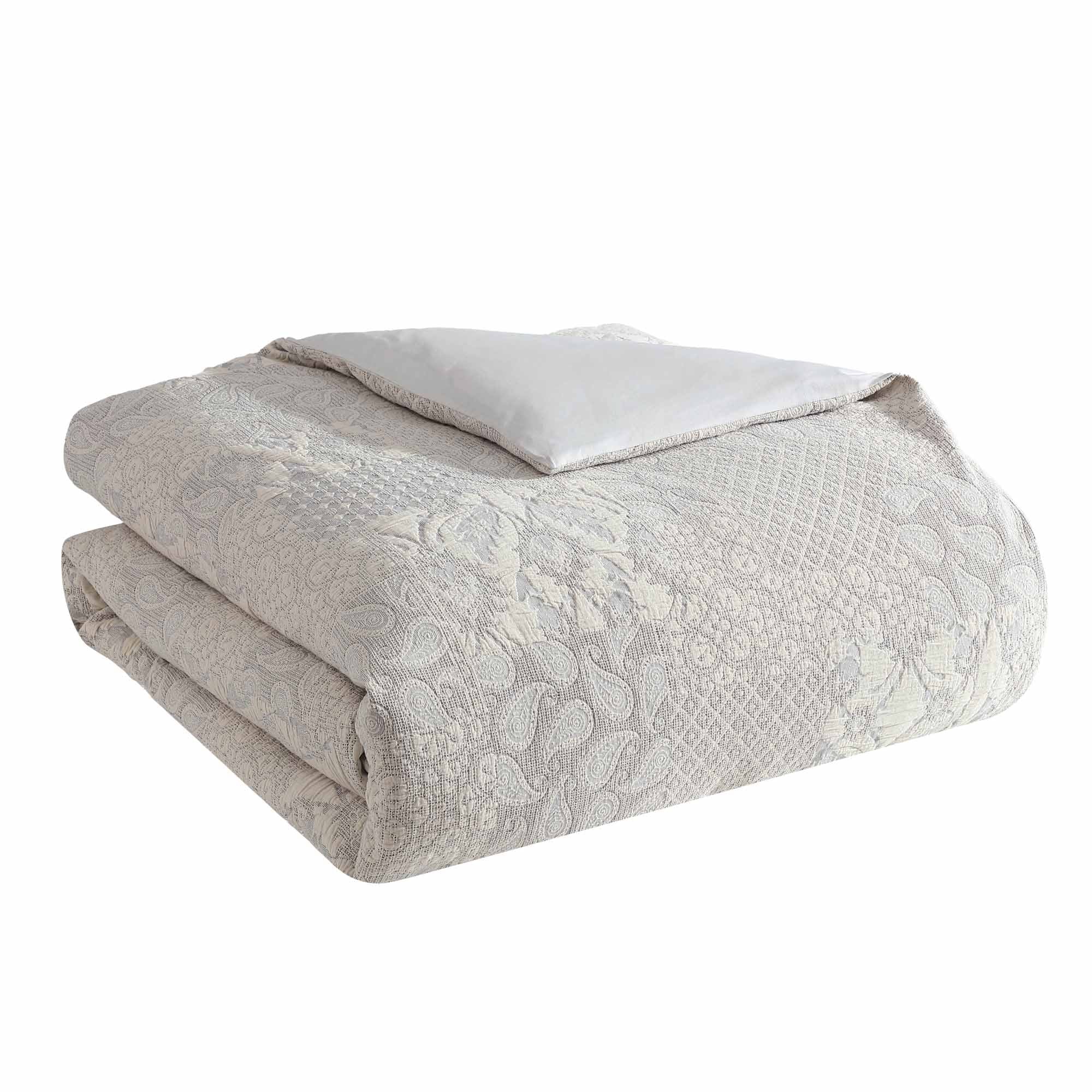Paisley 3 Piece Ivory Cotton Matelassé Comforter Set - Image 4
