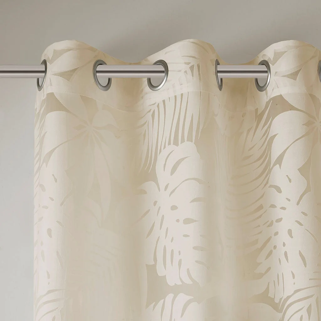 Palm Leaf Burnout Sheer Window Curtain 50x95 Natural - Image 4