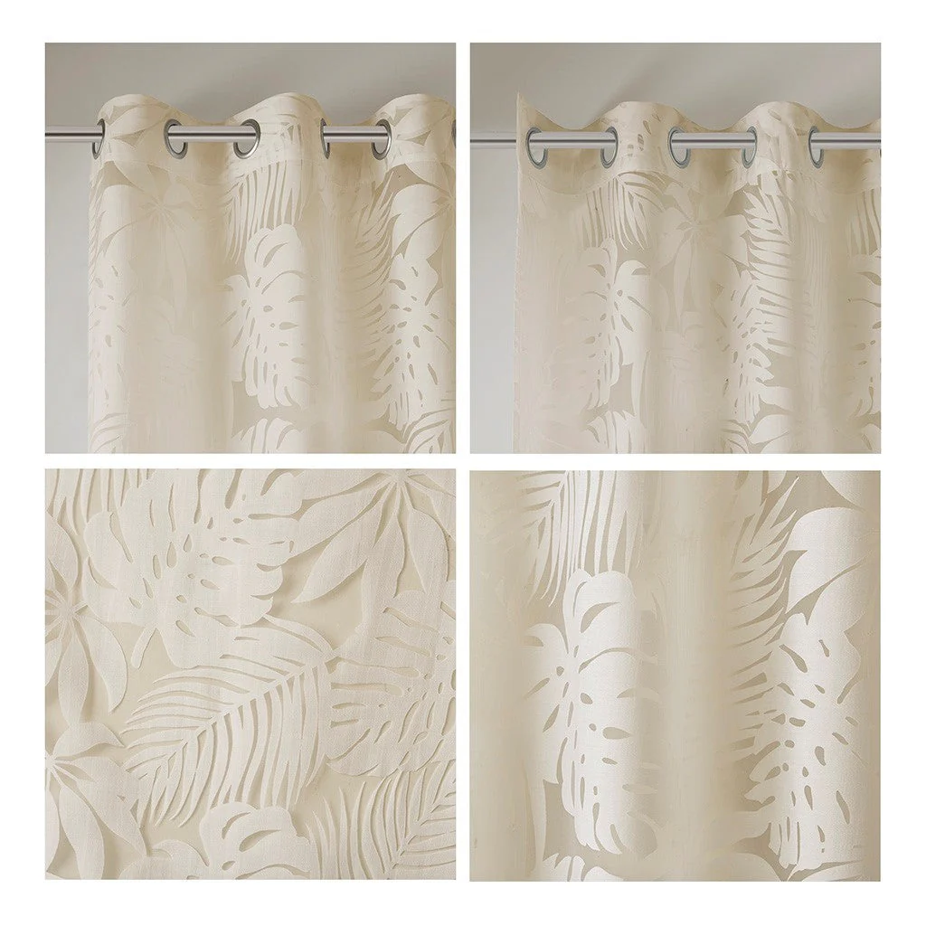 Palm Leaf Burnout Sheer Window Curtain 50x95 Natural - Image 6
