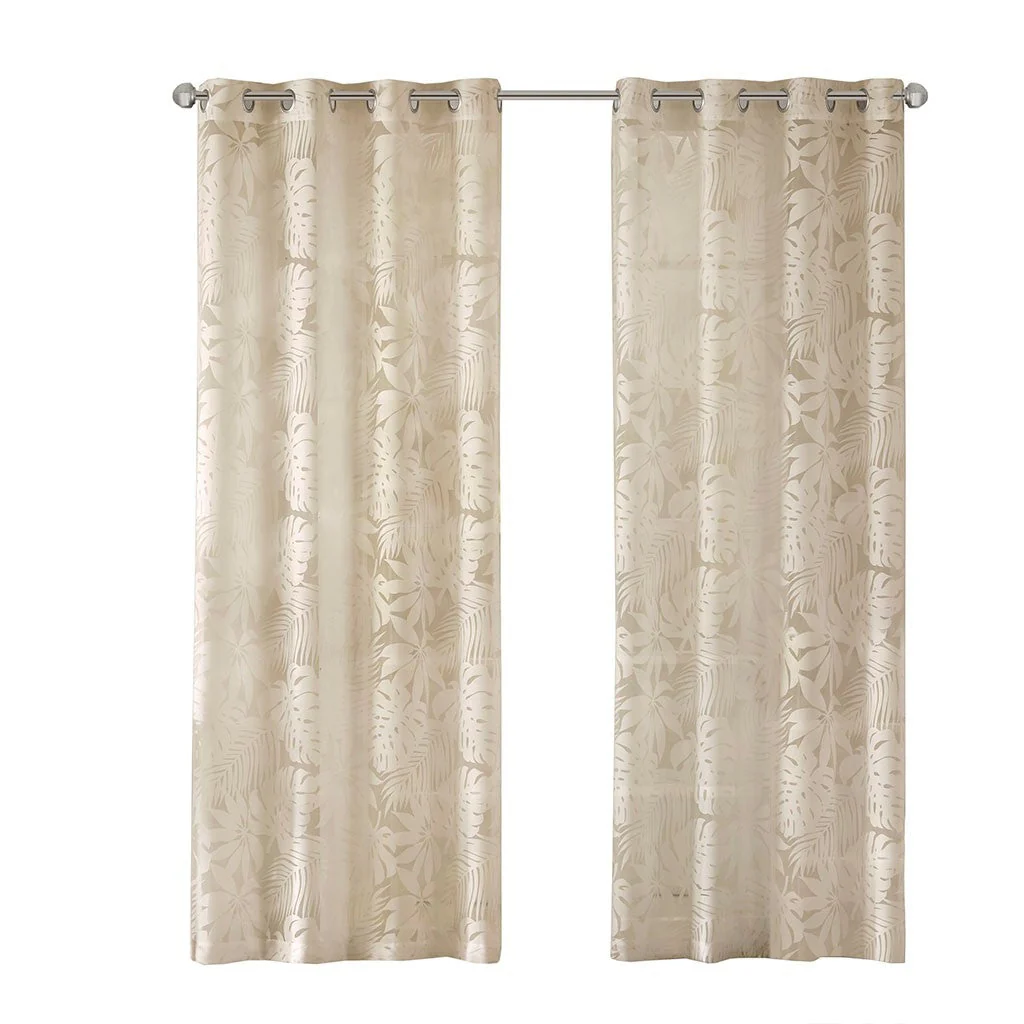 Palm Leaf Burnout Sheer Window Curtain 50x95 Natural - Image 8