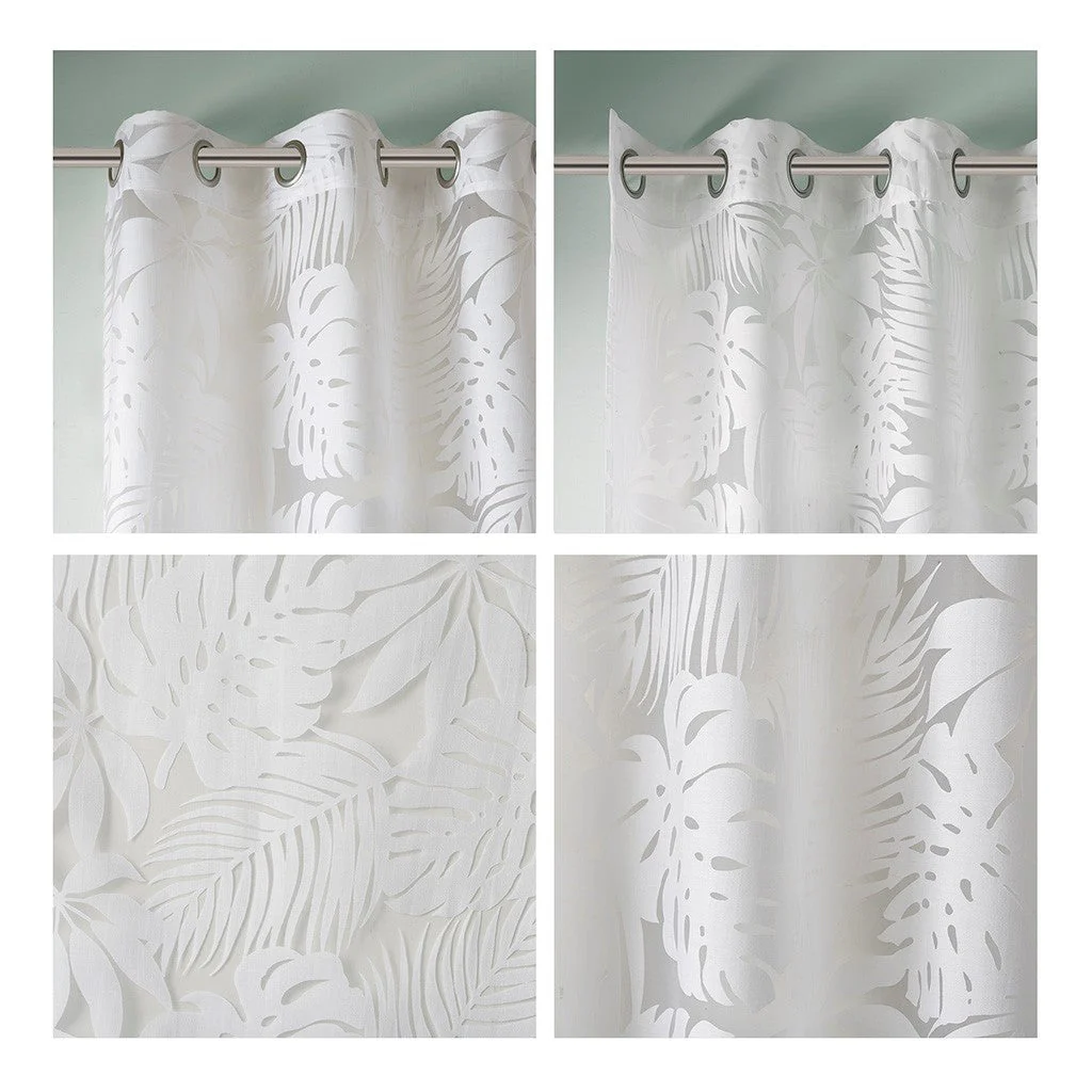 Palm Leaf Burnout Sheer Window Curtain White 50x63 - Image 5