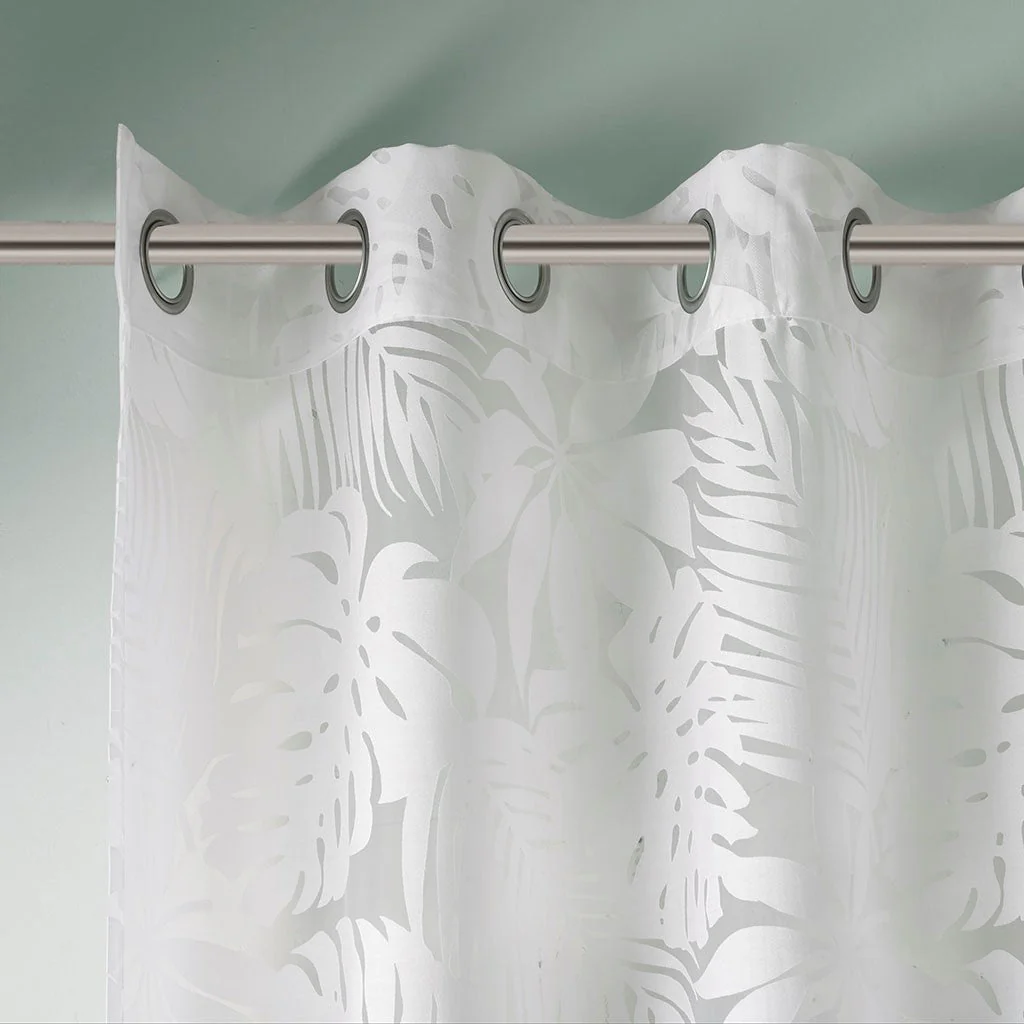 Palm Leaf Burnout Sheer Window Curtain White 50x84 - Image 10