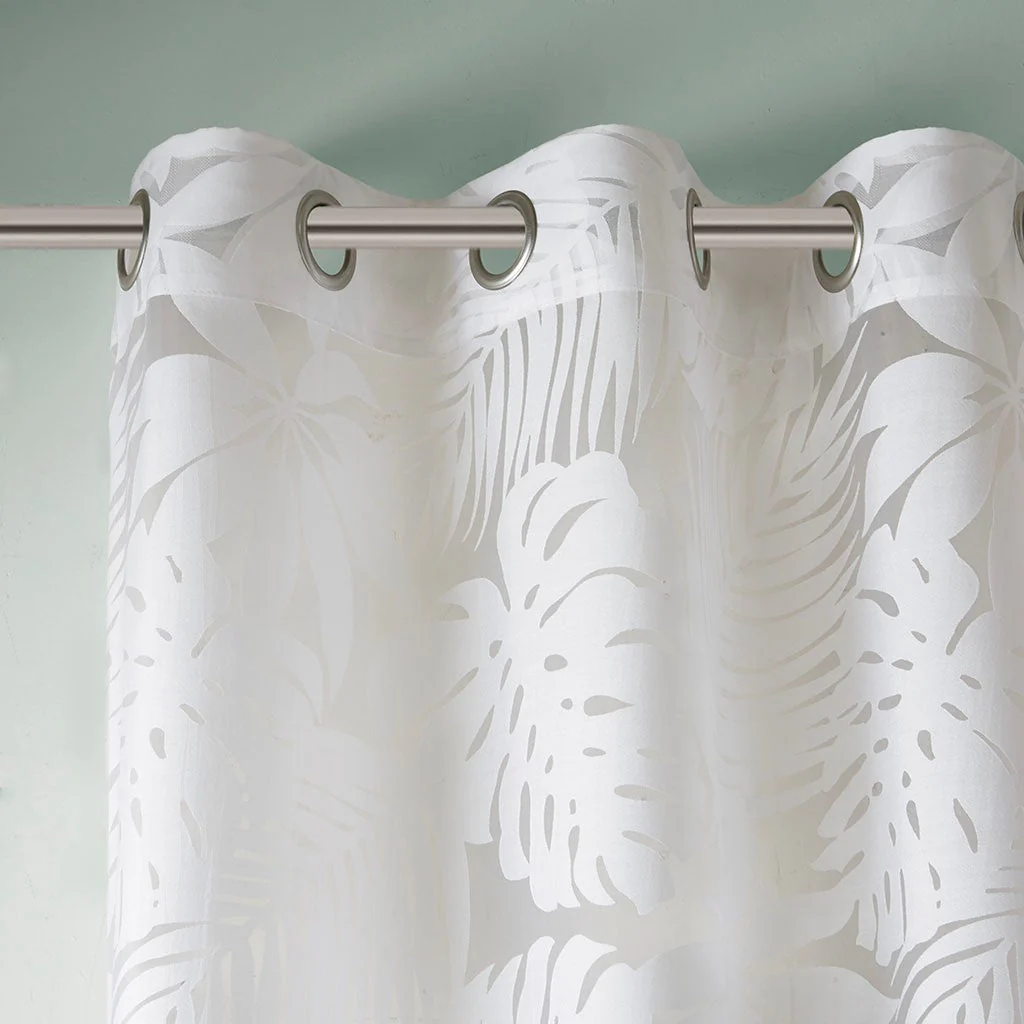 Palm Leaf Burnout Sheer Window Curtain White 50x84 - Image 11