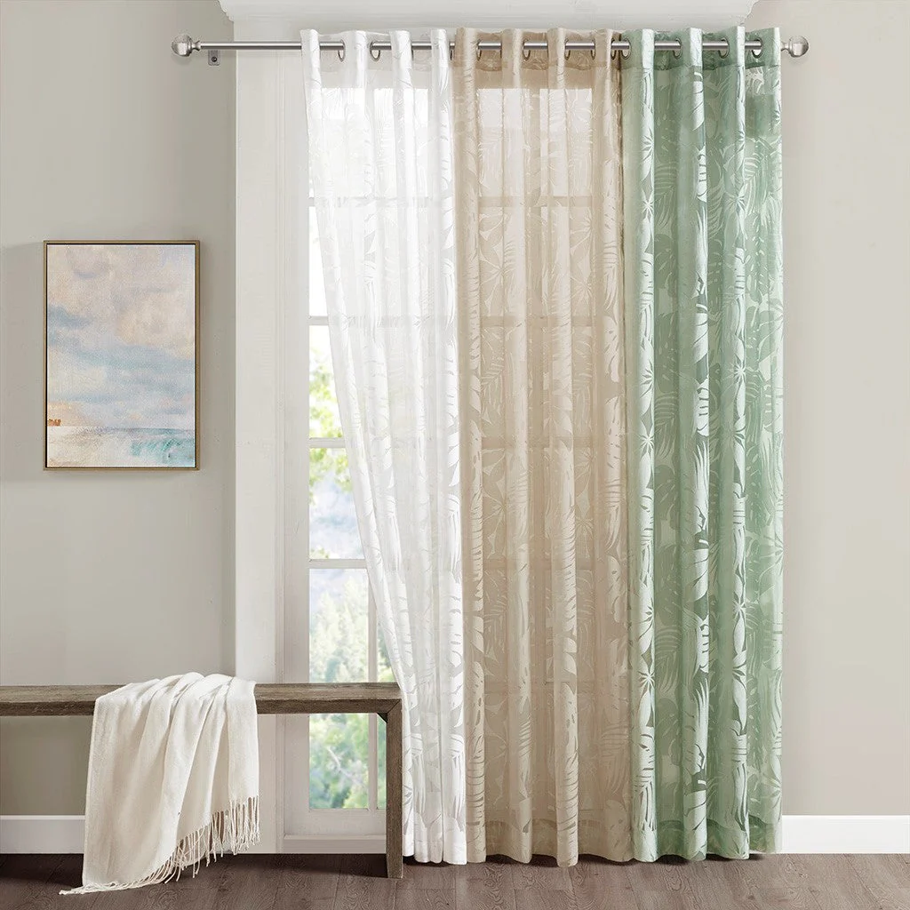 Palm Leaf Burnout White Sheer Window Curtain 50x95 - Image 2