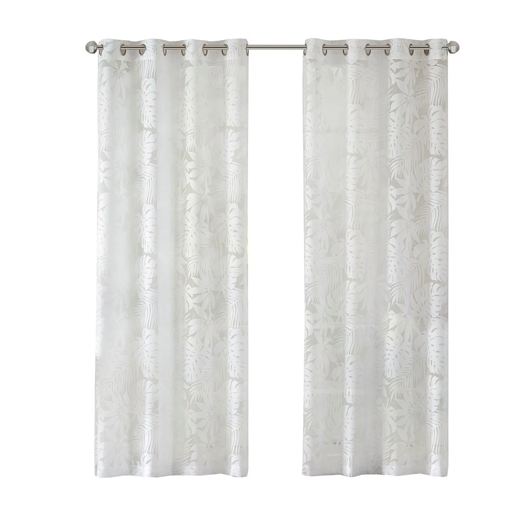 Palm Leaf Burnout White Sheer Window Curtain 50x95 - Image 3
