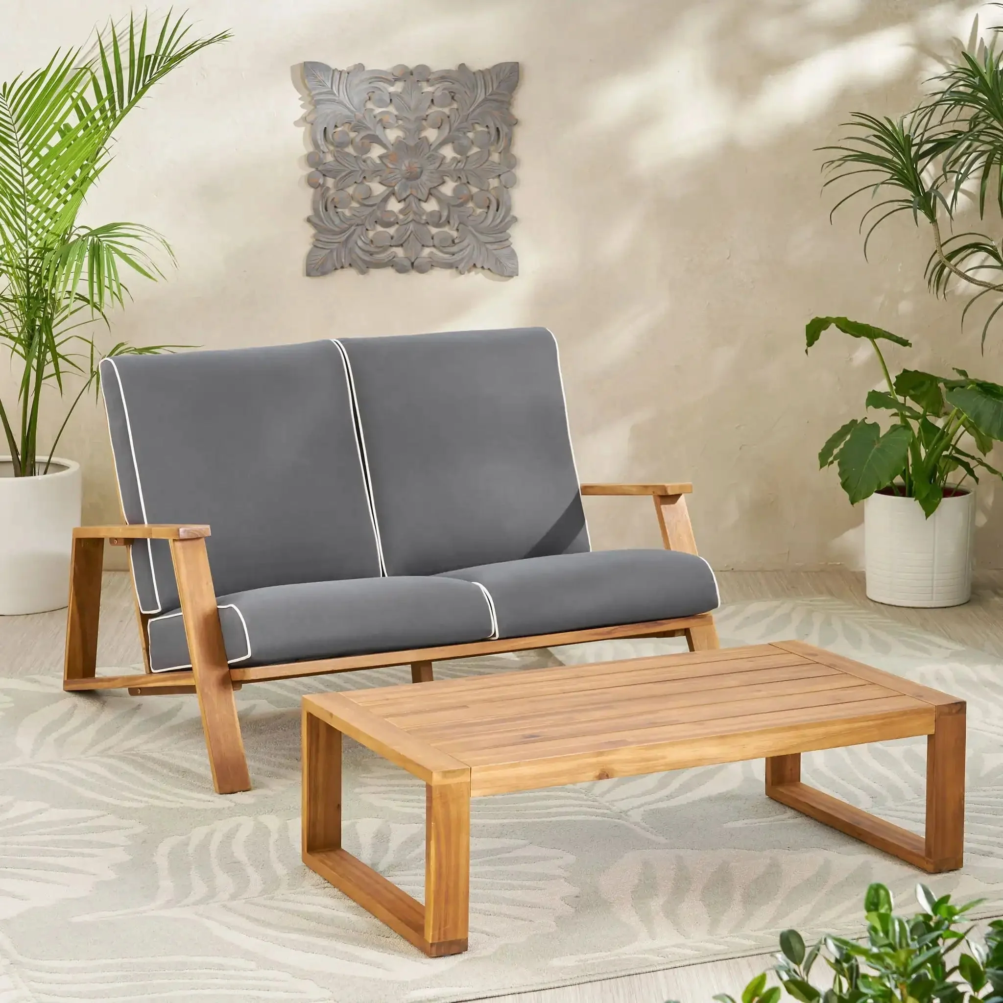 Paloma - Contemporary Loveseat And Coffee Table Set With Weather Resistant Cushions - Image 3