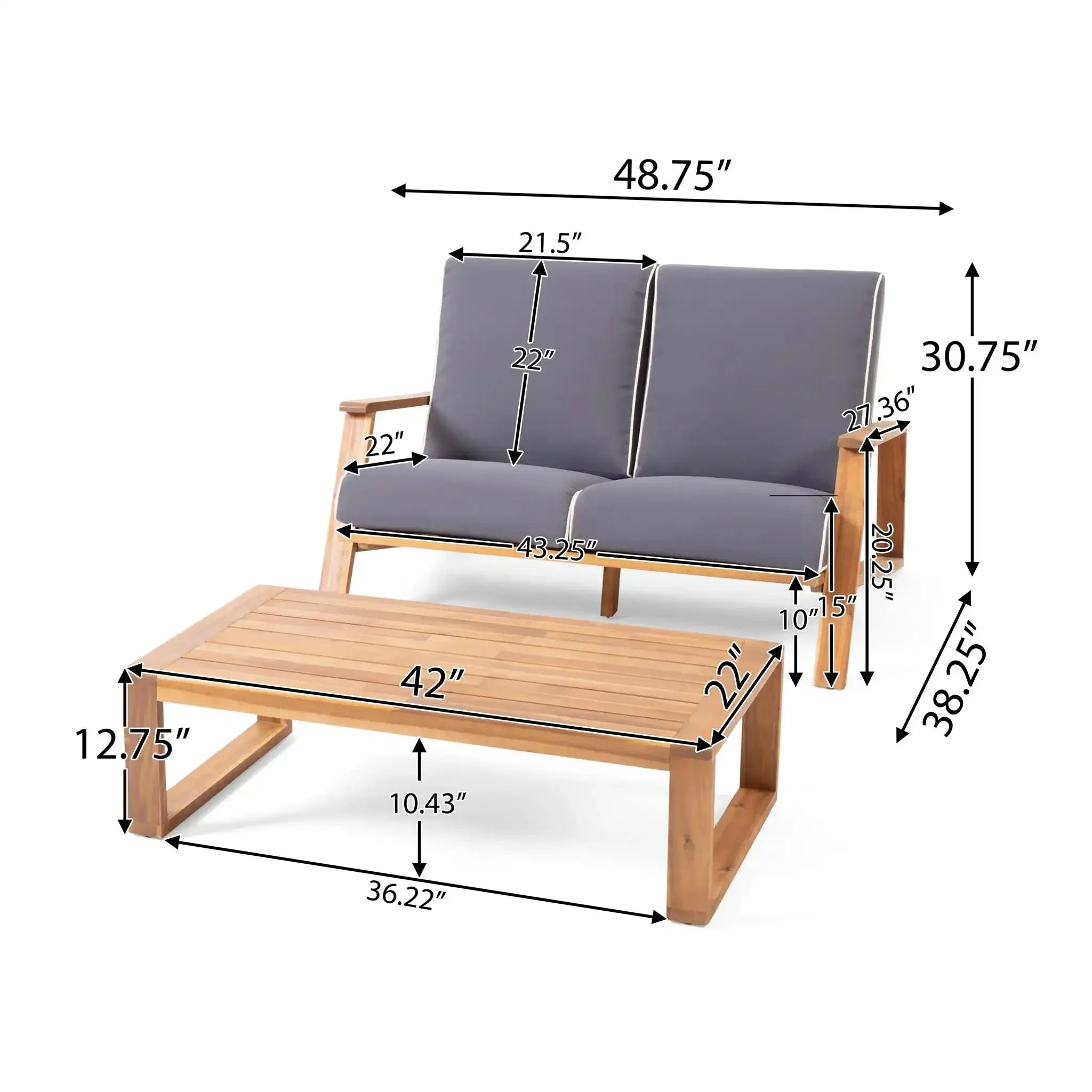 Paloma - Contemporary Loveseat And Coffee Table Set With Weather Resistant Cushions - Image 4