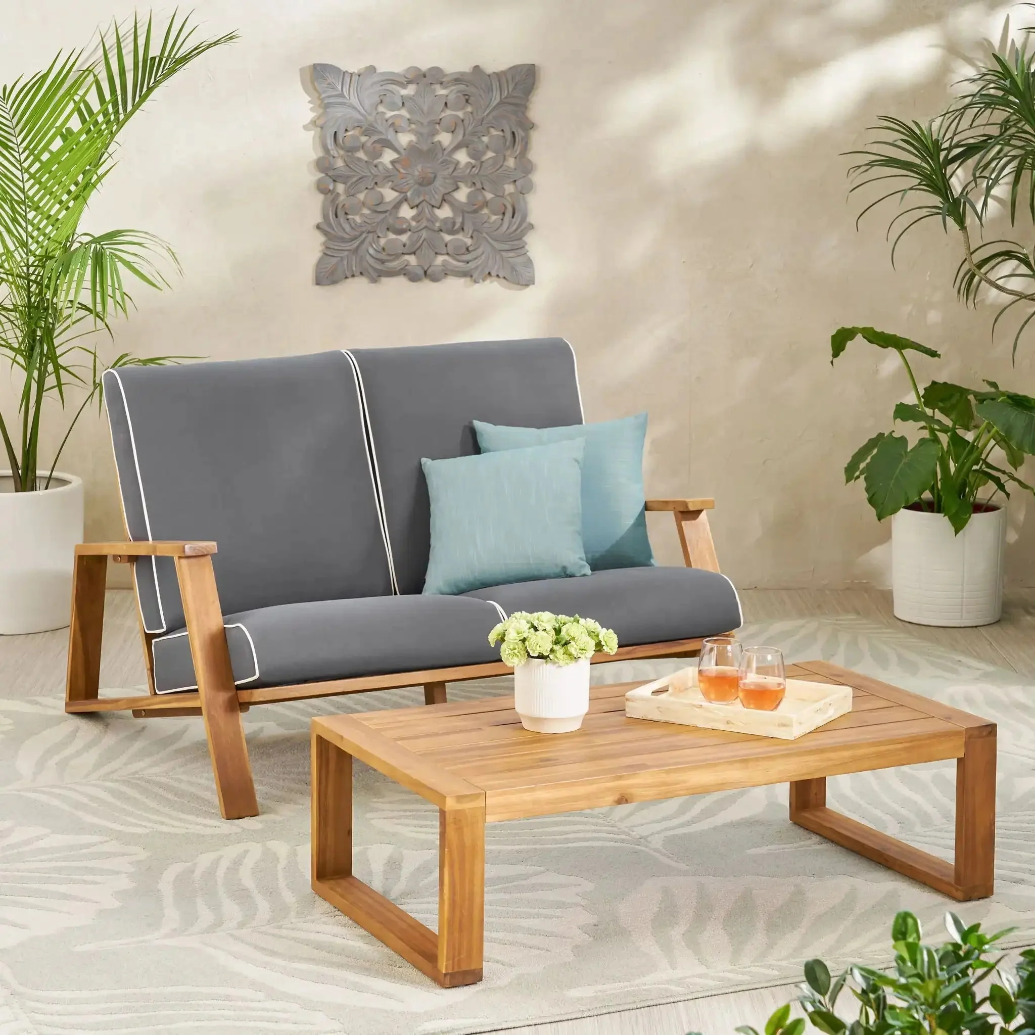 Paloma - Contemporary Loveseat And Coffee Table Set With Weather Resistant Cushions - Image 6