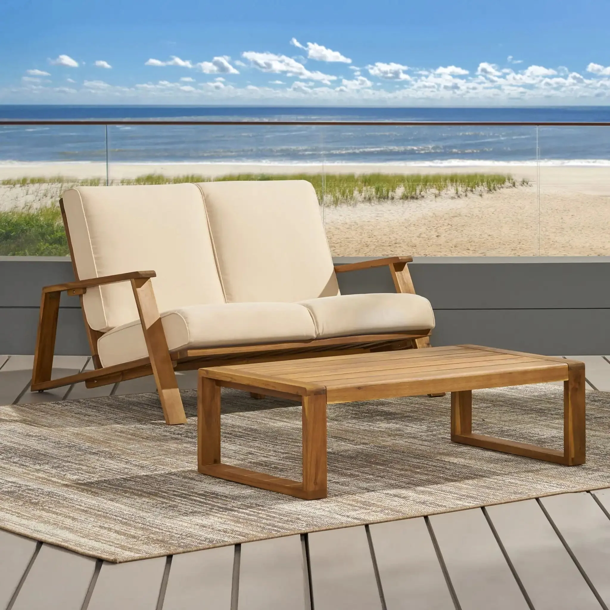 Paloma - Contemporary Loveseat And Coffee Table Set With Weather Resistant Cushions - Image 7