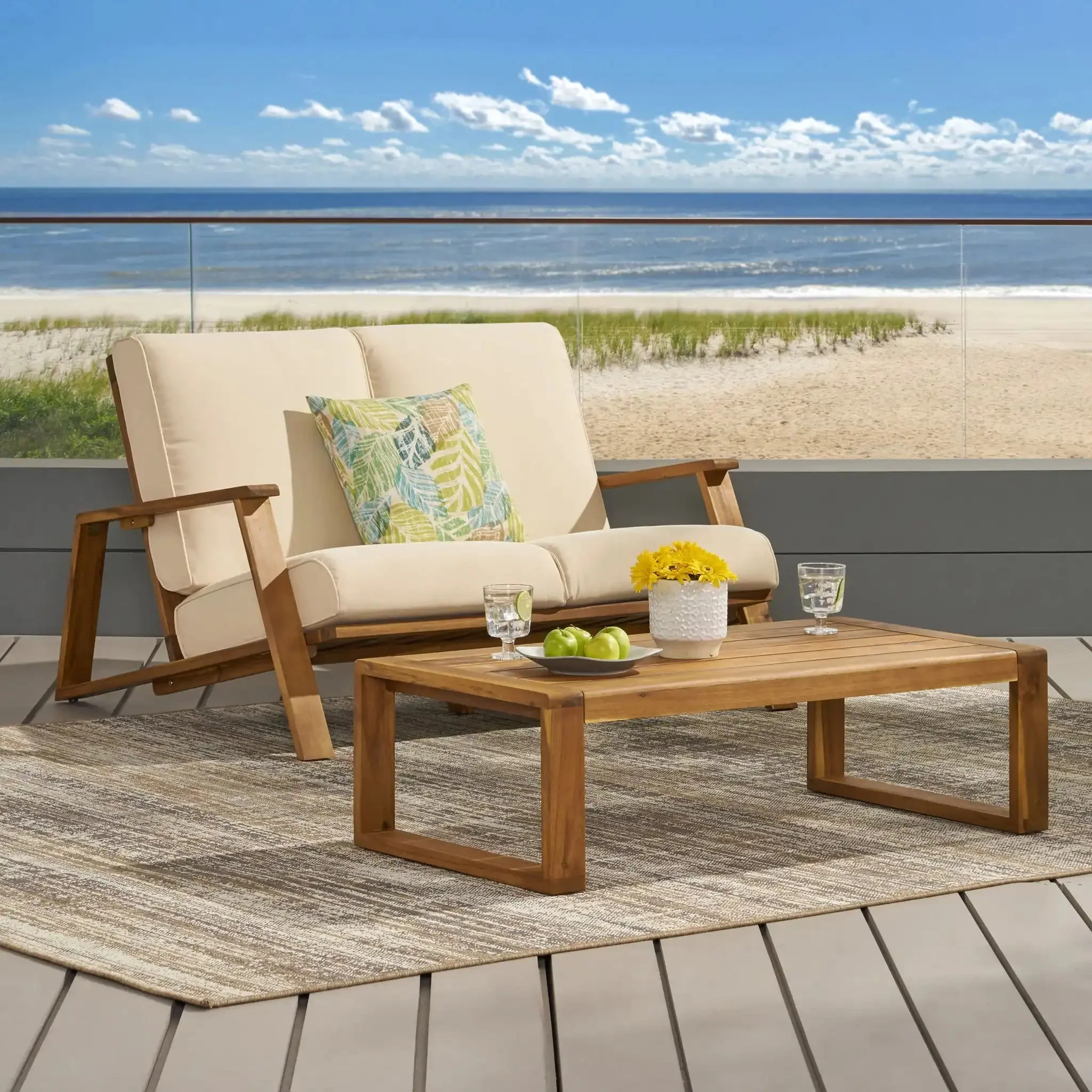 Paloma - Contemporary Loveseat And Coffee Table Set With Weather Resistant Cushions - Image 8