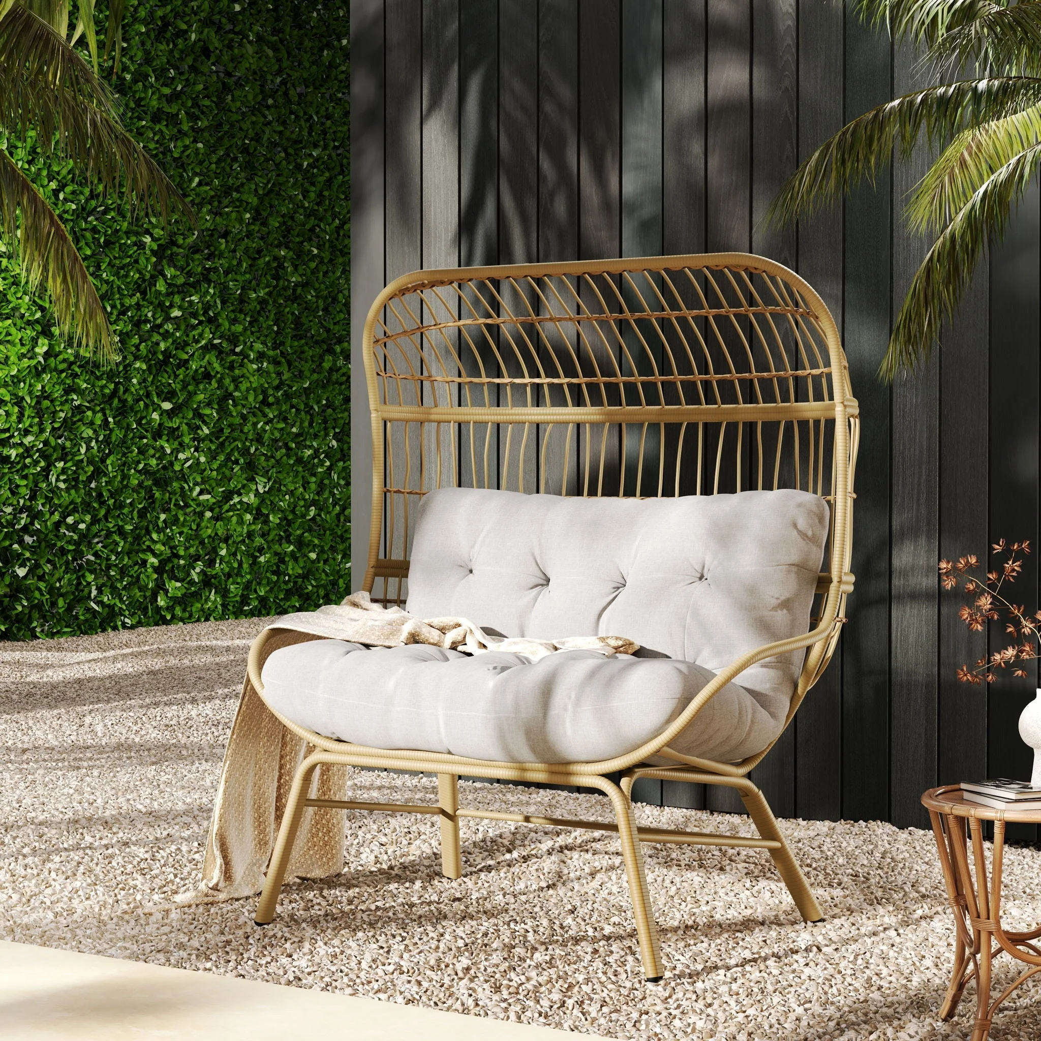 Palos Outdoor Wicker Loveseat - Light Brown - Image 4