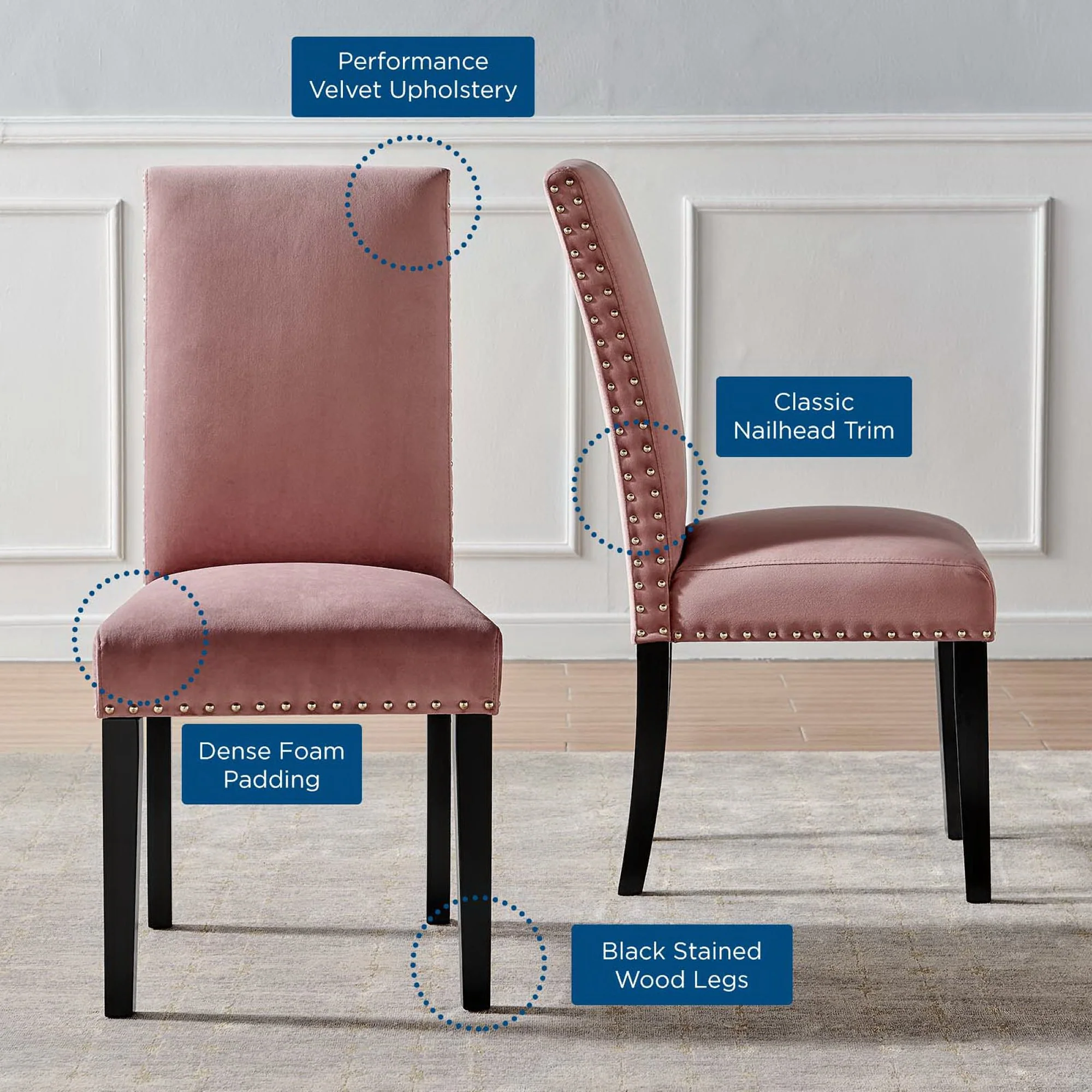 Parcel Performance Velvet Dining Side Chairs Set of 2 by Modway - Image 24