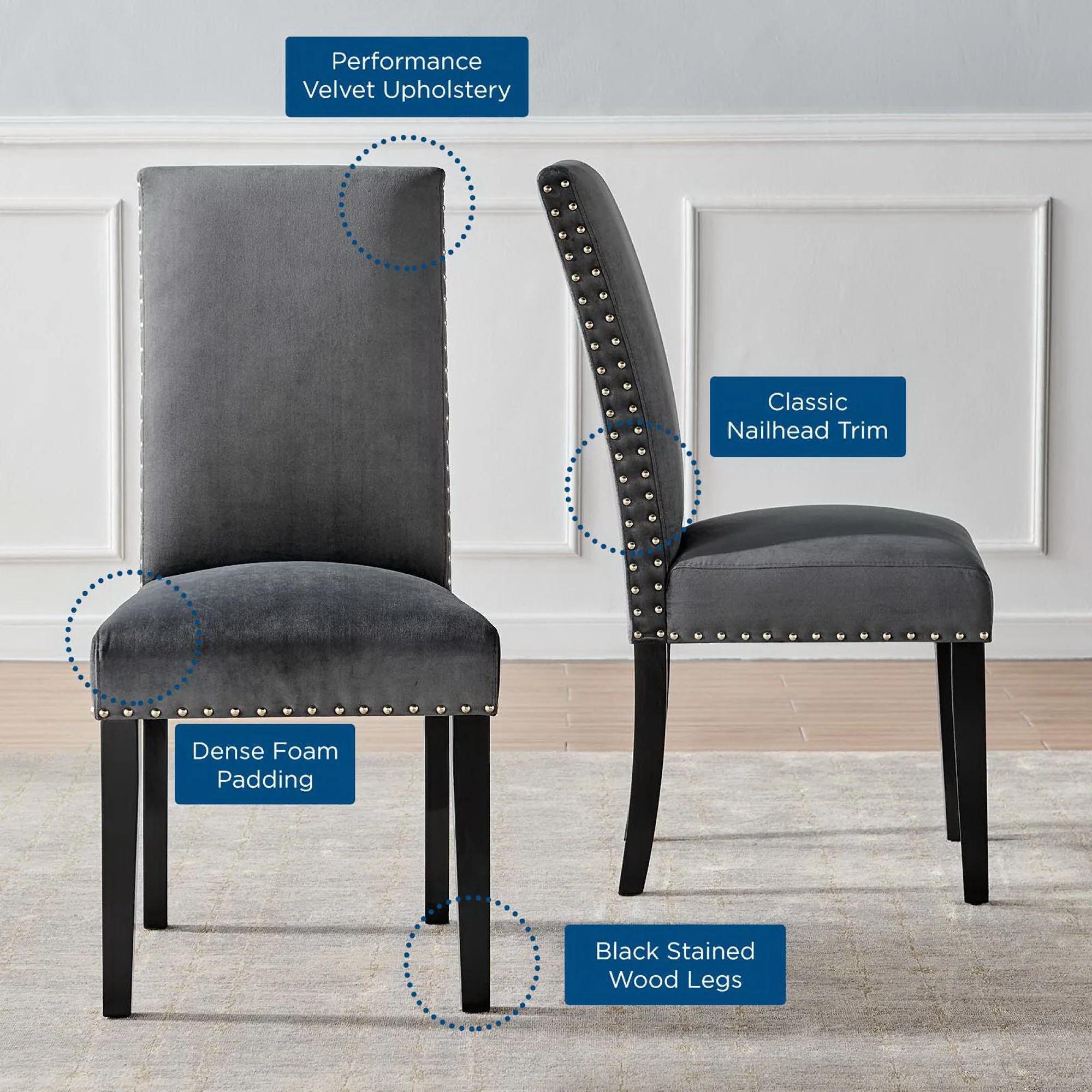 Parcel Performance Velvet Dining Side Chairs Set of 2 by Modway - Image 25