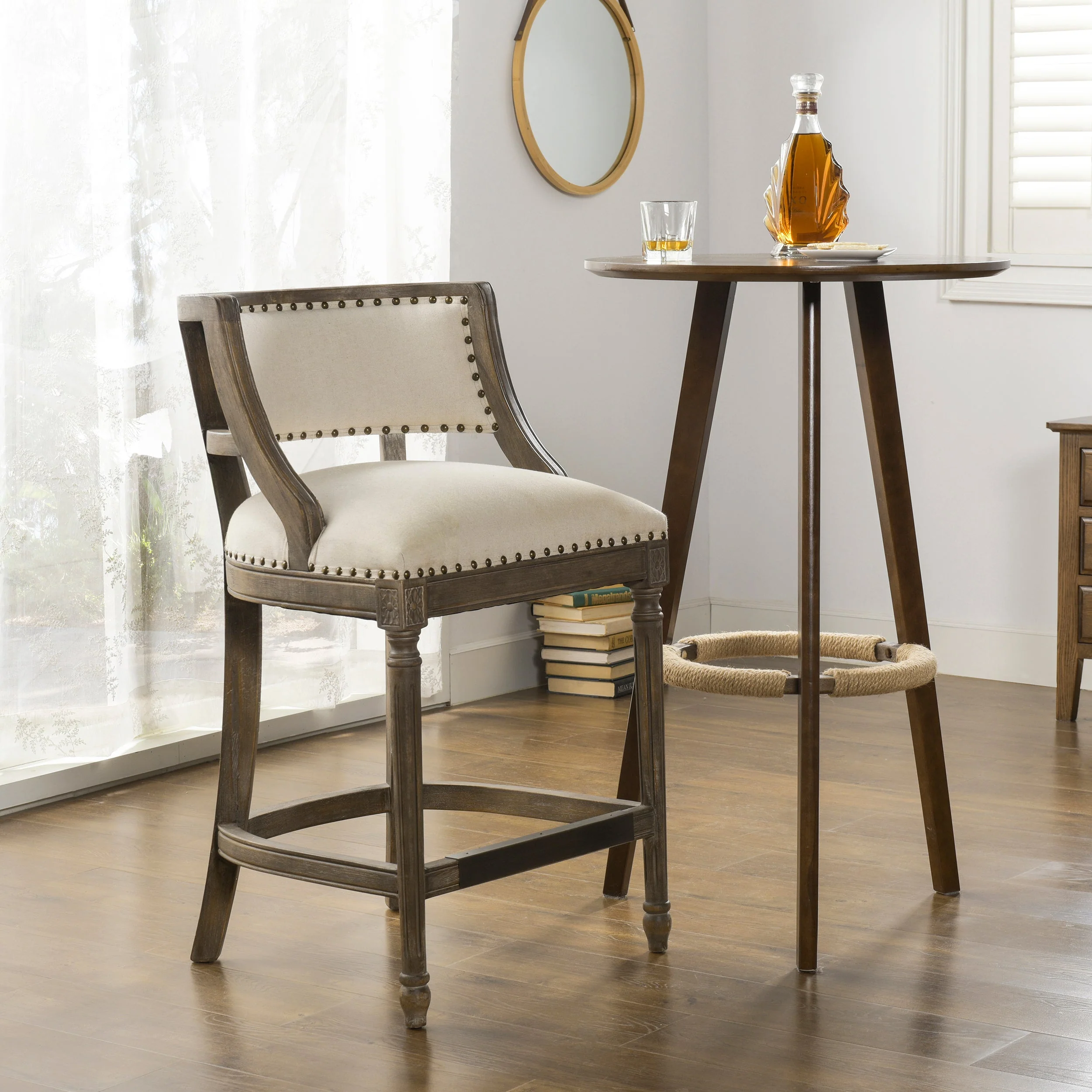 Paris 26.5' Farmhouse Counter Height Bar Stool with Backrest - Image 2