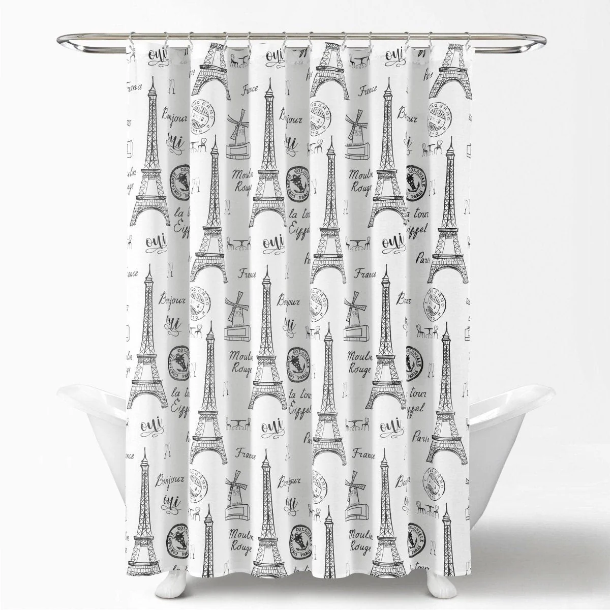 Paris Bonjour Cotton Shower Curtain - Image 2