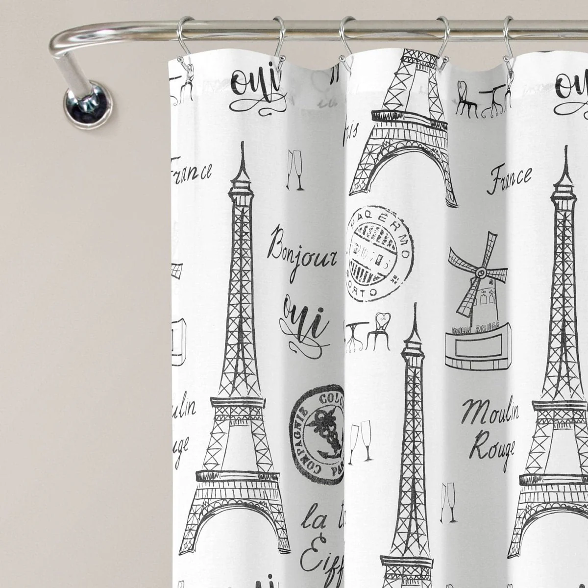 Paris Bonjour Cotton Shower Curtain - Image 3