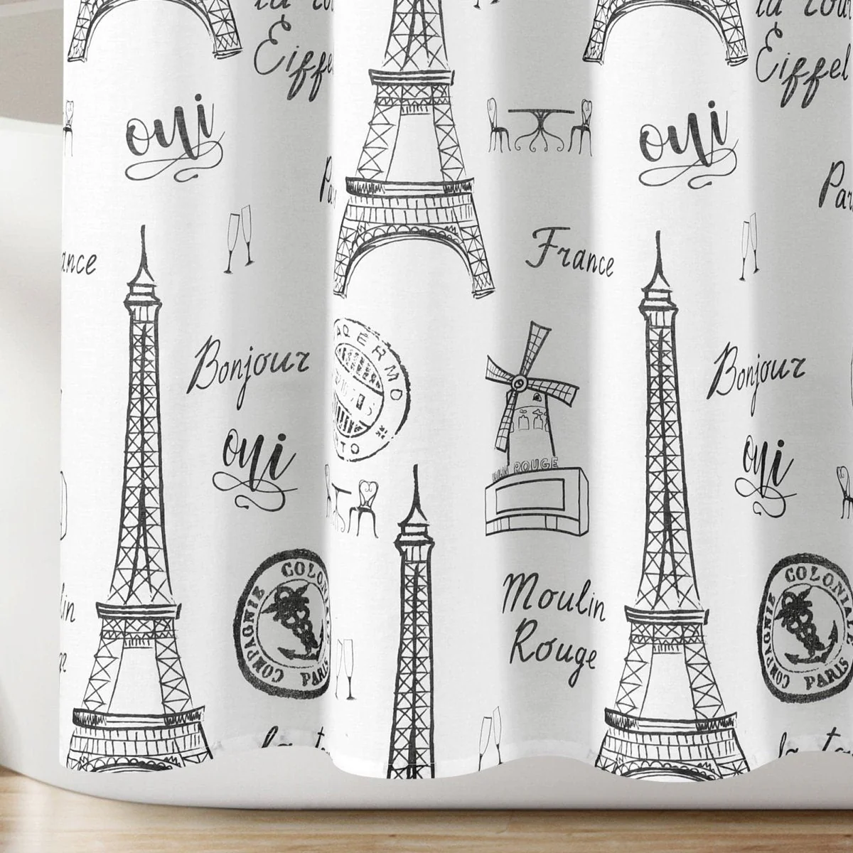 Paris Bonjour Cotton Shower Curtain - Image 4