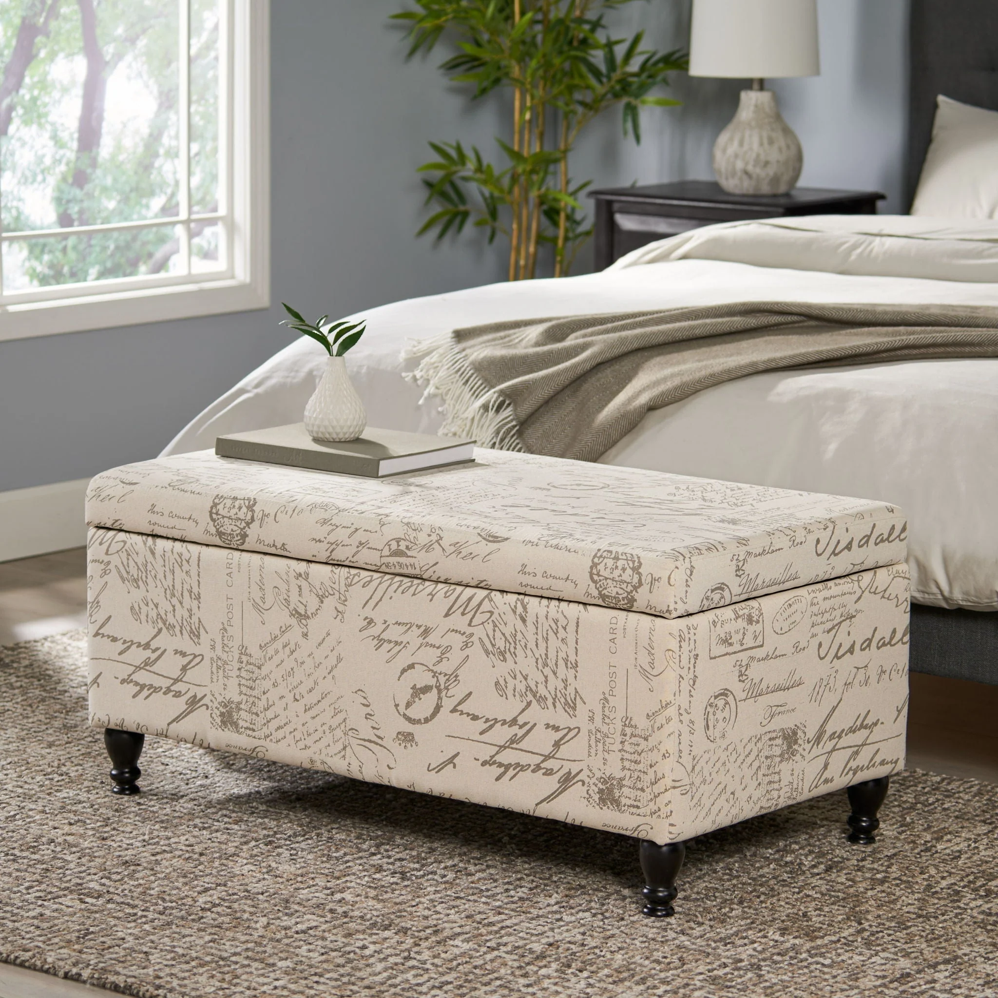 Parisian Upholstered Fabric Storage Ottoman - Beige / Reclaimed Natural - Image 2