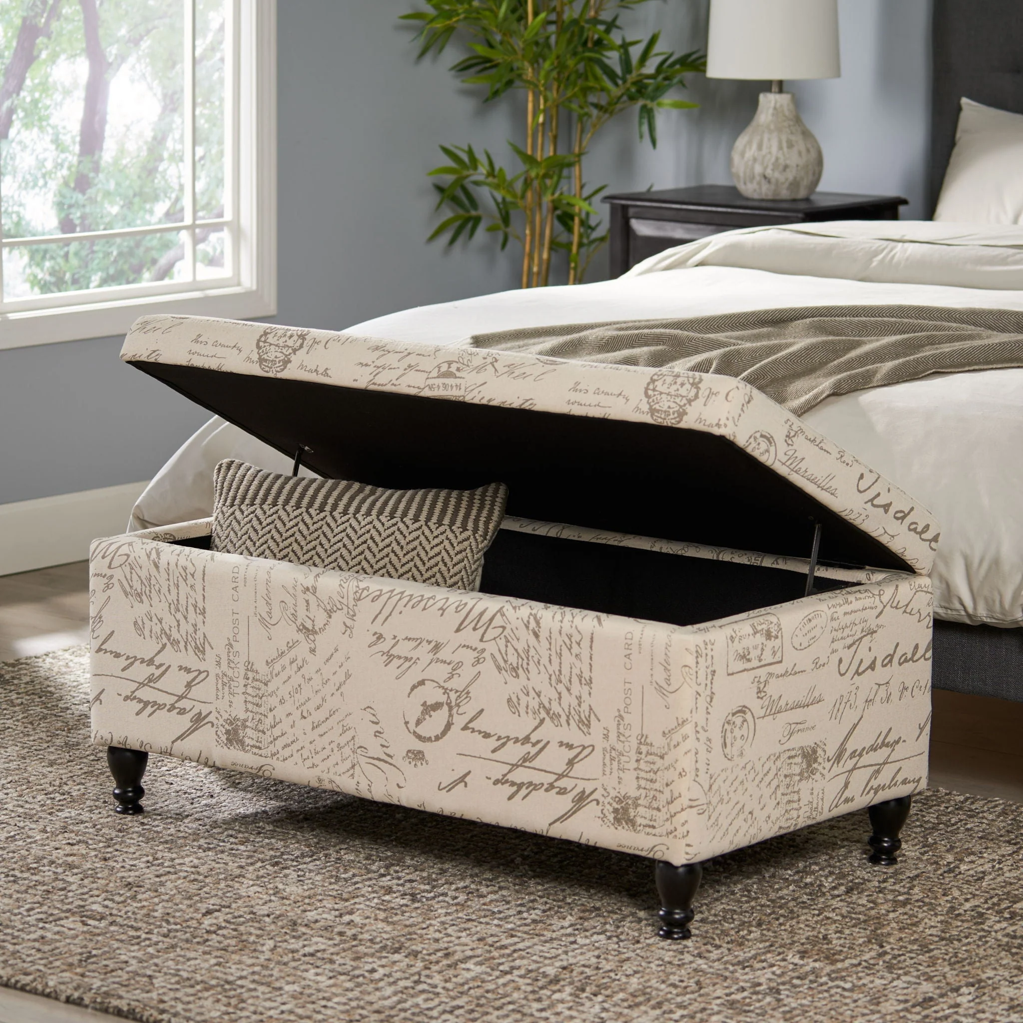 Parisian Upholstered Fabric Storage Ottoman - Beige / Reclaimed Natural - Image 4