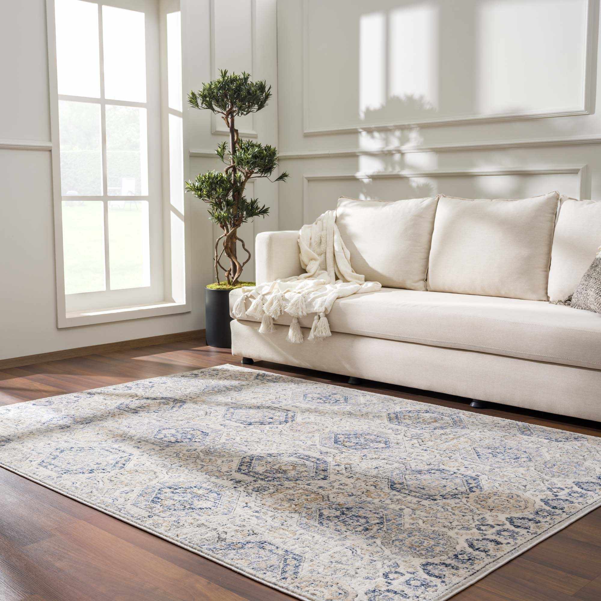 Parkerfield Cream & Blue Area Rug - Image 2