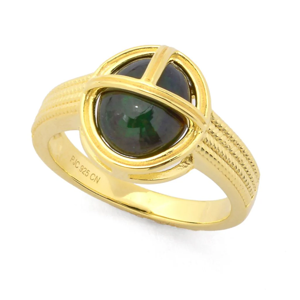 Passport to Egypt 18K Gold Plated 10x8mm Black Opal Scarab Stack Ring - Image 4