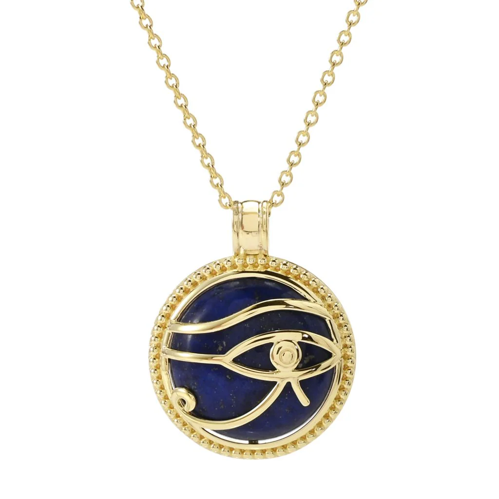 Passport to Egypt 18K Gold Plated 20mm Lapis Eye or Horus Pendant w/ Chain - Image 3