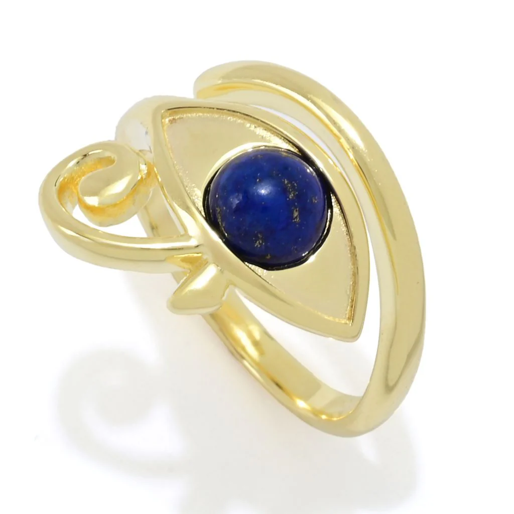 Passport to Egypt 18K Gold Plated 6mm Round Lapis Eye of Horus Wrap Ring - Image 5
