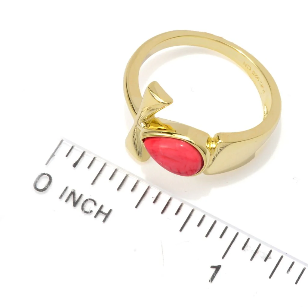 Passport to Egypt 18K Gold Plated 8x6mm Pear Shape Red Coral Ankh Cross Ring - Image 2