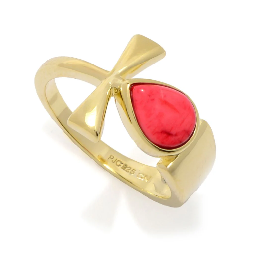 Passport to Egypt 18K Gold Plated 8x6mm Pear Shape Red Coral Ankh Cross Ring - Image 4