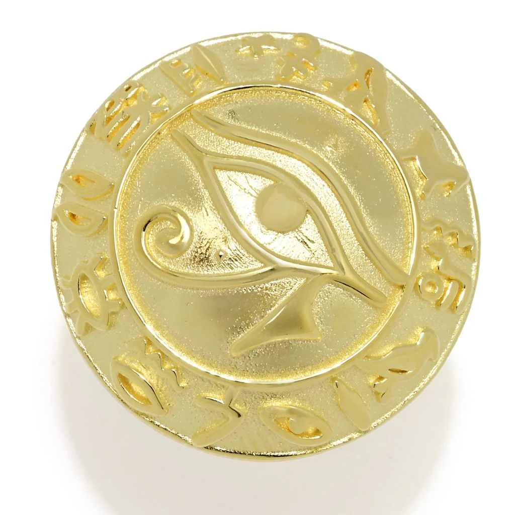 Passport to Egypt 18K Gold Plated Eye of Horus Embossed Medallion Ring - Image 4