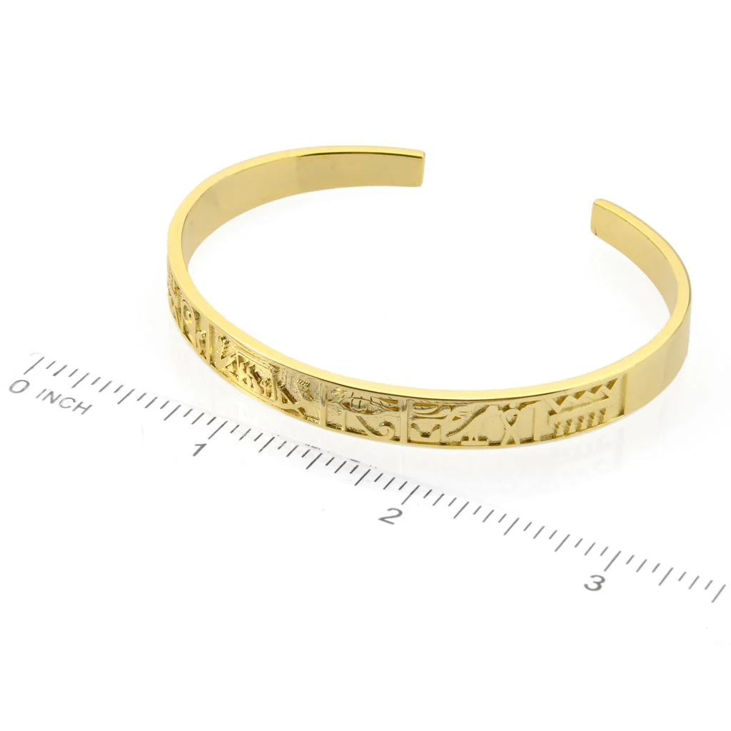 Passport to Egypt 18K Gold Plated Hieroglyphics Choice of Size Cuff Bracelet - Image 2