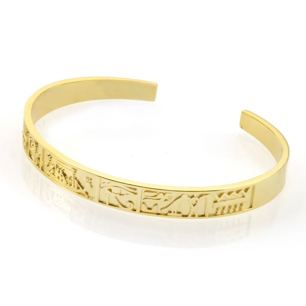 Passport to Egypt 18K Gold Plated Hieroglyphics Choice of Size Cuff Bracelet - Image 3