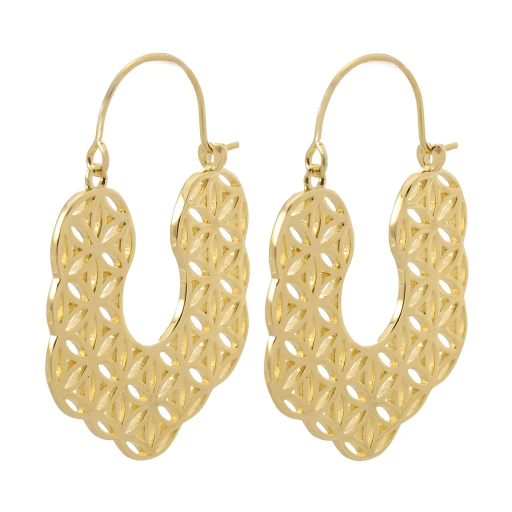 Passport to Egypt 18K Gold Plated Polished 25mm Flower of Life Hoop Earrings