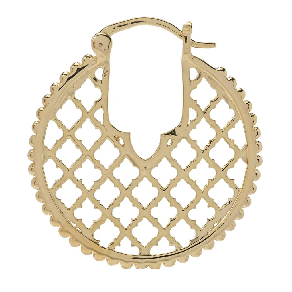 Passport to India 18K Gold Plated "Hawa Mahal" Beaded Lattice Hoop Earrings - Image 2