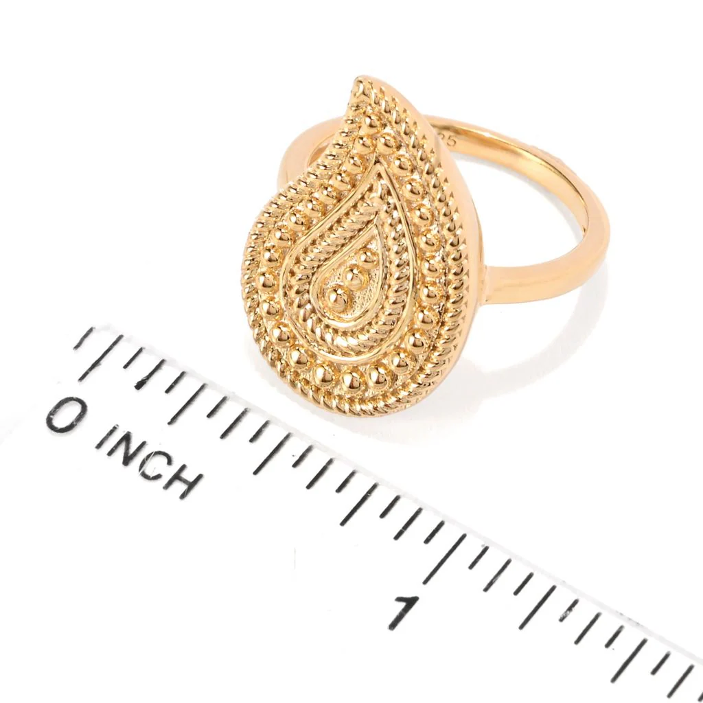 Passport to India 18K Gold Plated Polished Beaded Paisley Pattern Ring - Image 2