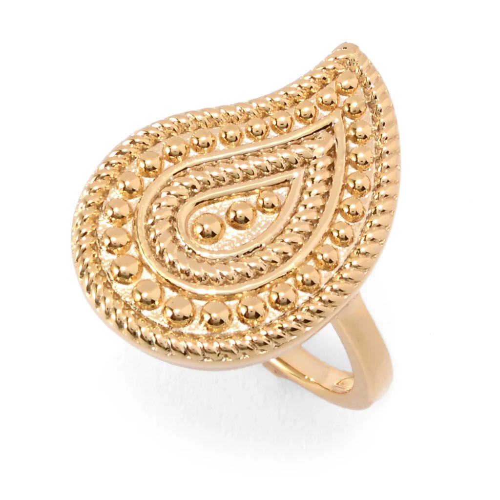 Passport to India 18K Gold Plated Polished Beaded Paisley Pattern Ring - Image 3
