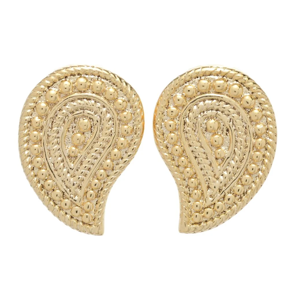 Passport to India 18K Gold Plated Polished Beaded Paisley Stud Earrings