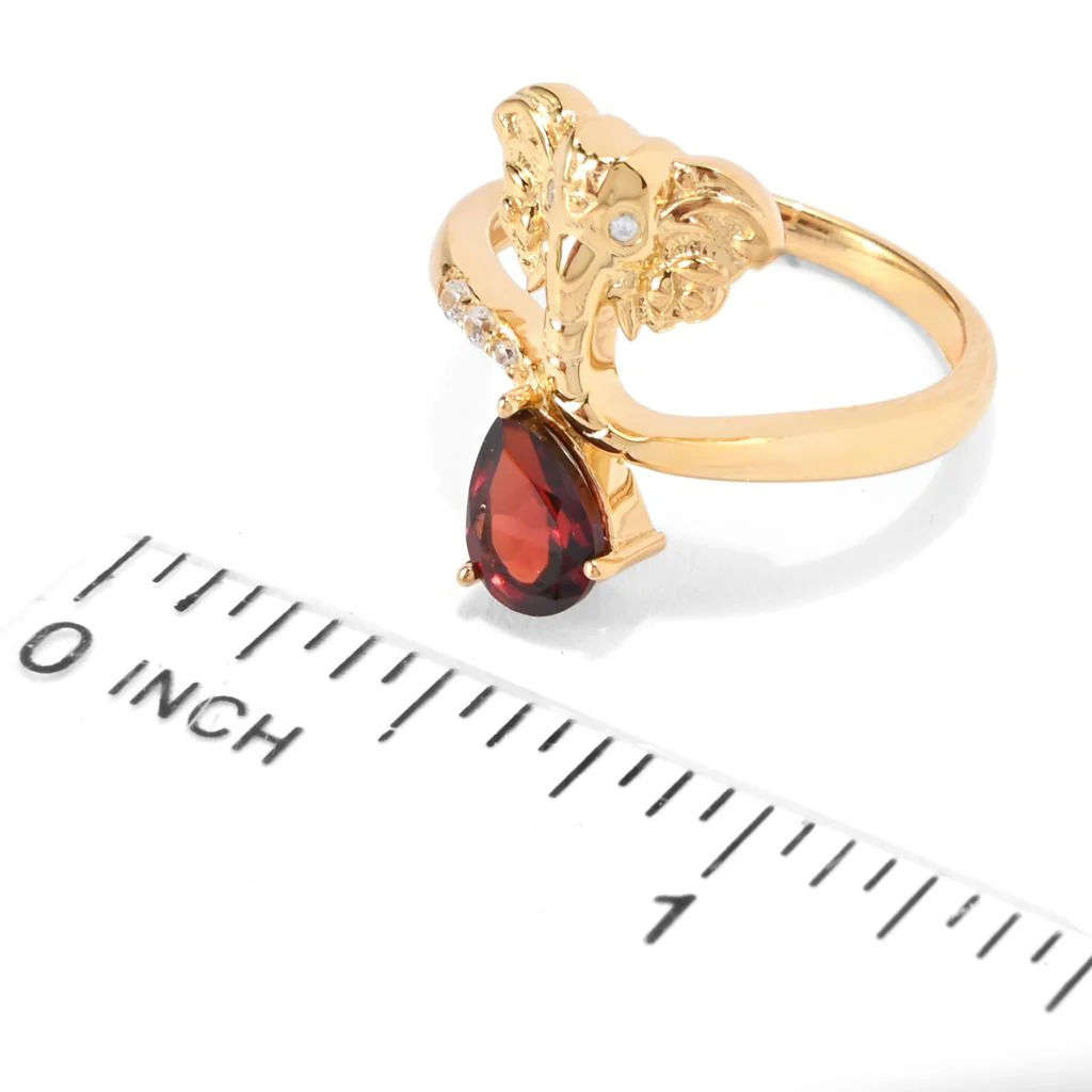 Passport to India Elephant 1.01ctw Red Garnet & Zircon Bypass Ring - Image 2