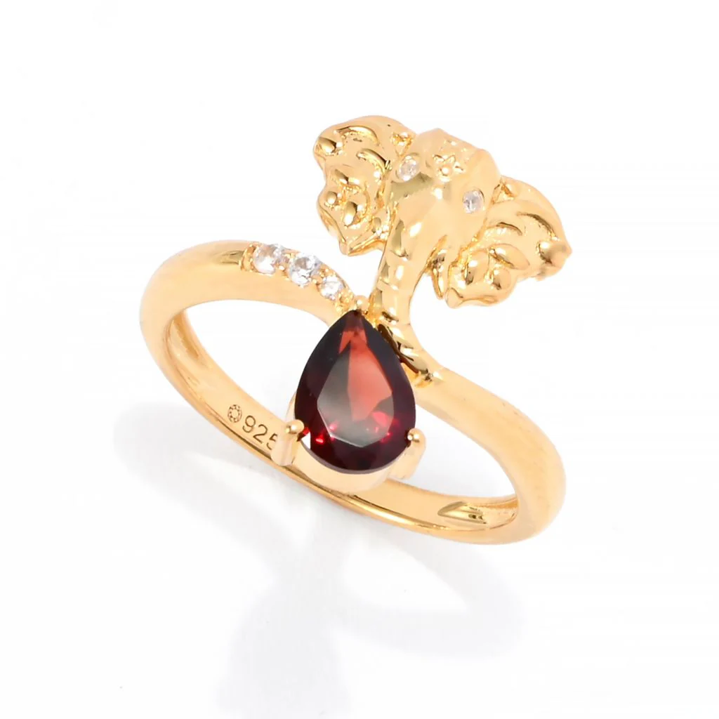 Passport to India Elephant 1.01ctw Red Garnet & Zircon Bypass Ring - Image 5