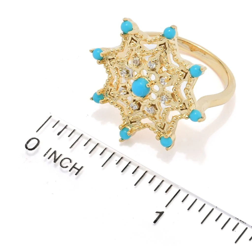 Passport to India "Sheesh Mahal" Sleeping Beauty Turquoise & Zircon Star Ring - Image 2