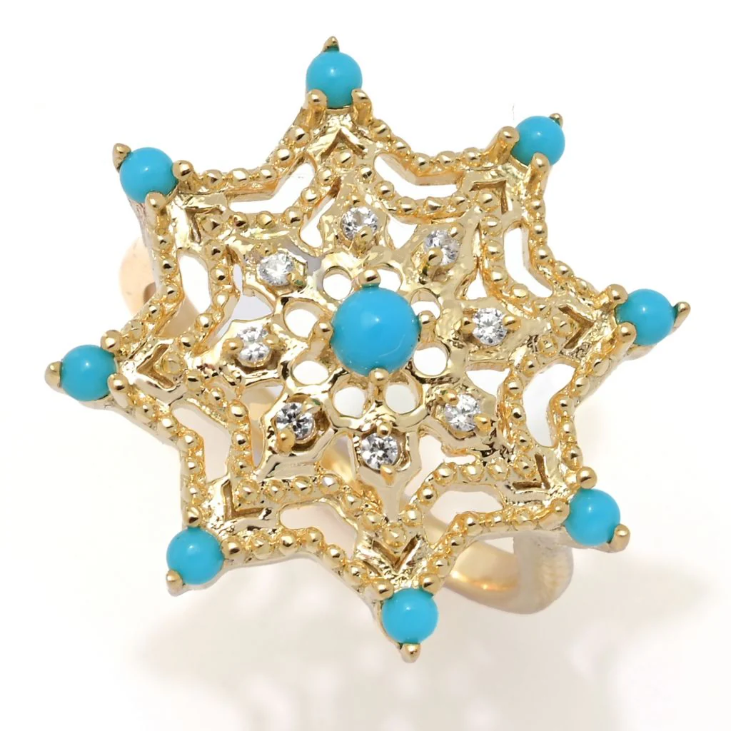 Passport to India "Sheesh Mahal" Sleeping Beauty Turquoise & Zircon Star Ring - Image 3