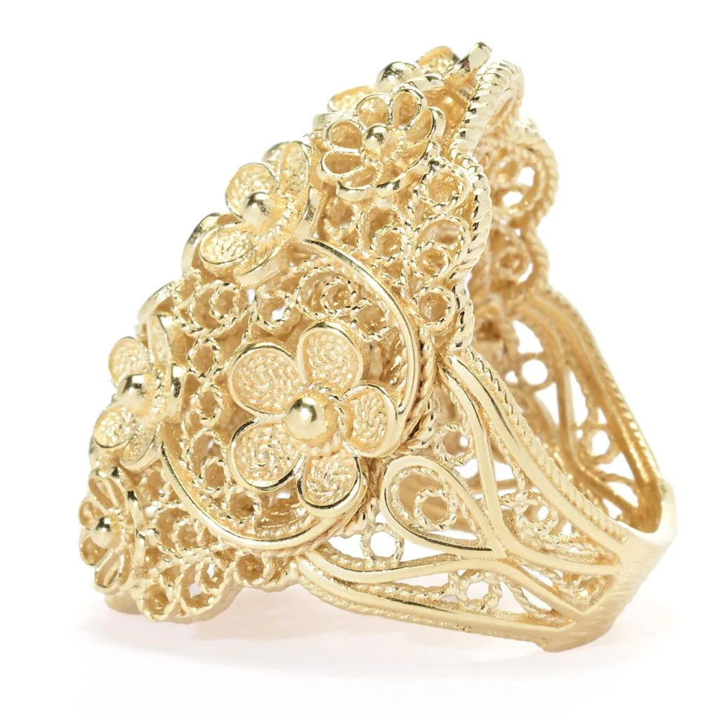 Passport to Turkey Gold Plated Filigree Detailed Flower Dome Ring - Image 2