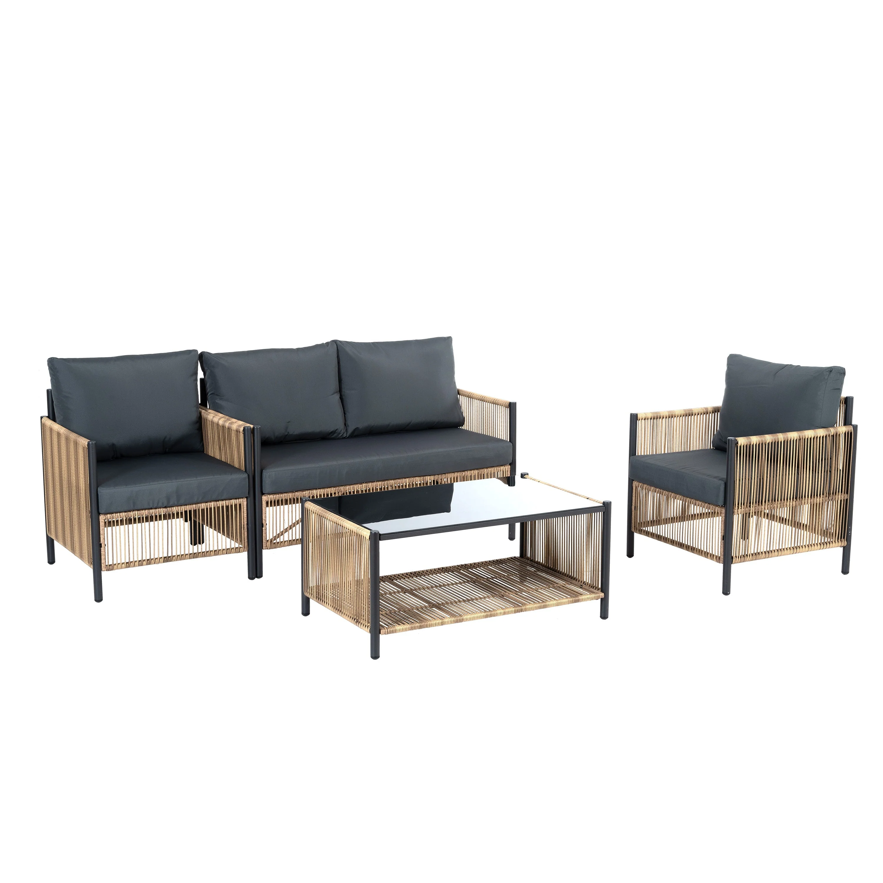 Patio 4-Piece Brown PE Wicker Sofa Set with Grey Cushions - Image 18