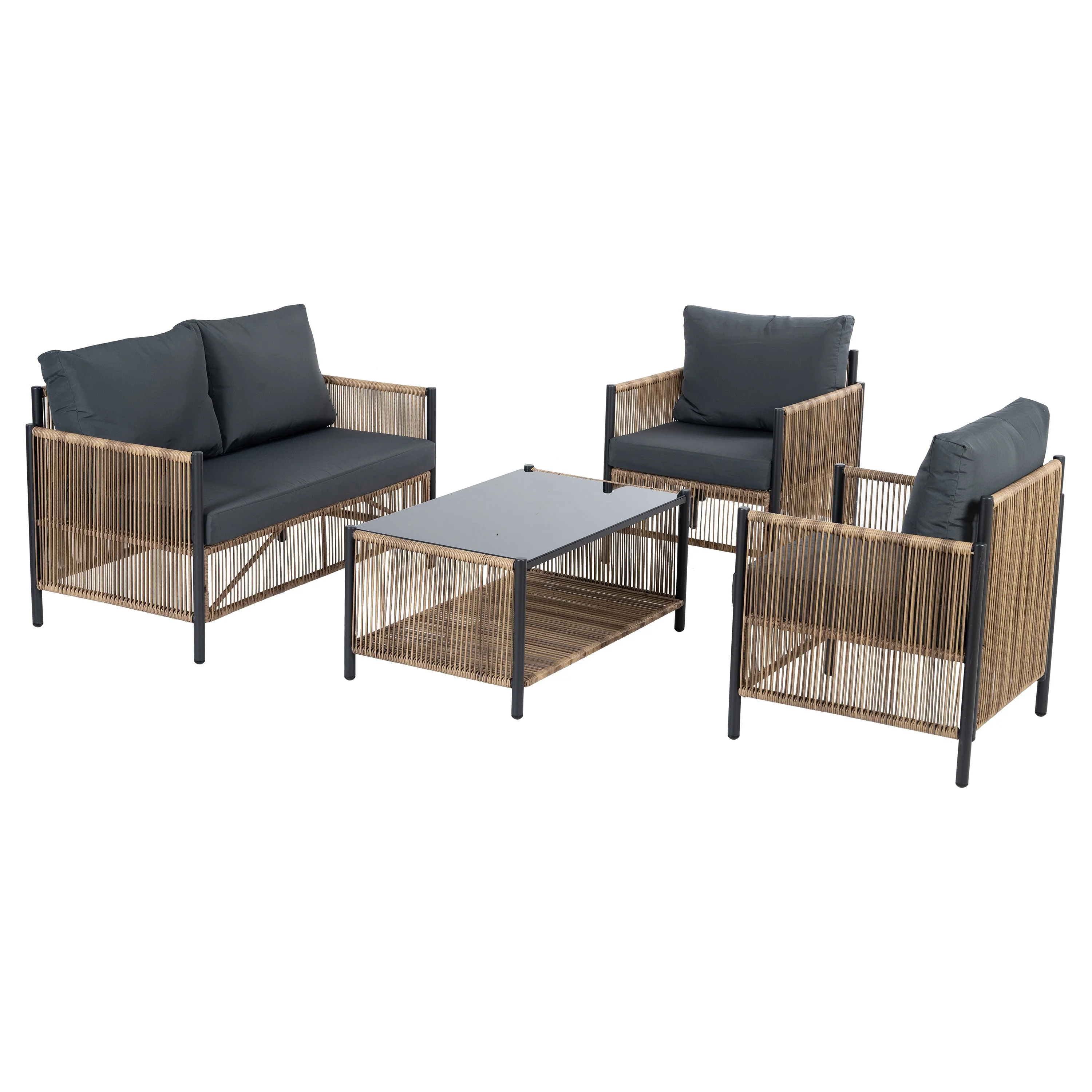 Patio 4-Piece Brown PE Wicker Sofa Set with Grey Cushions - Image 19