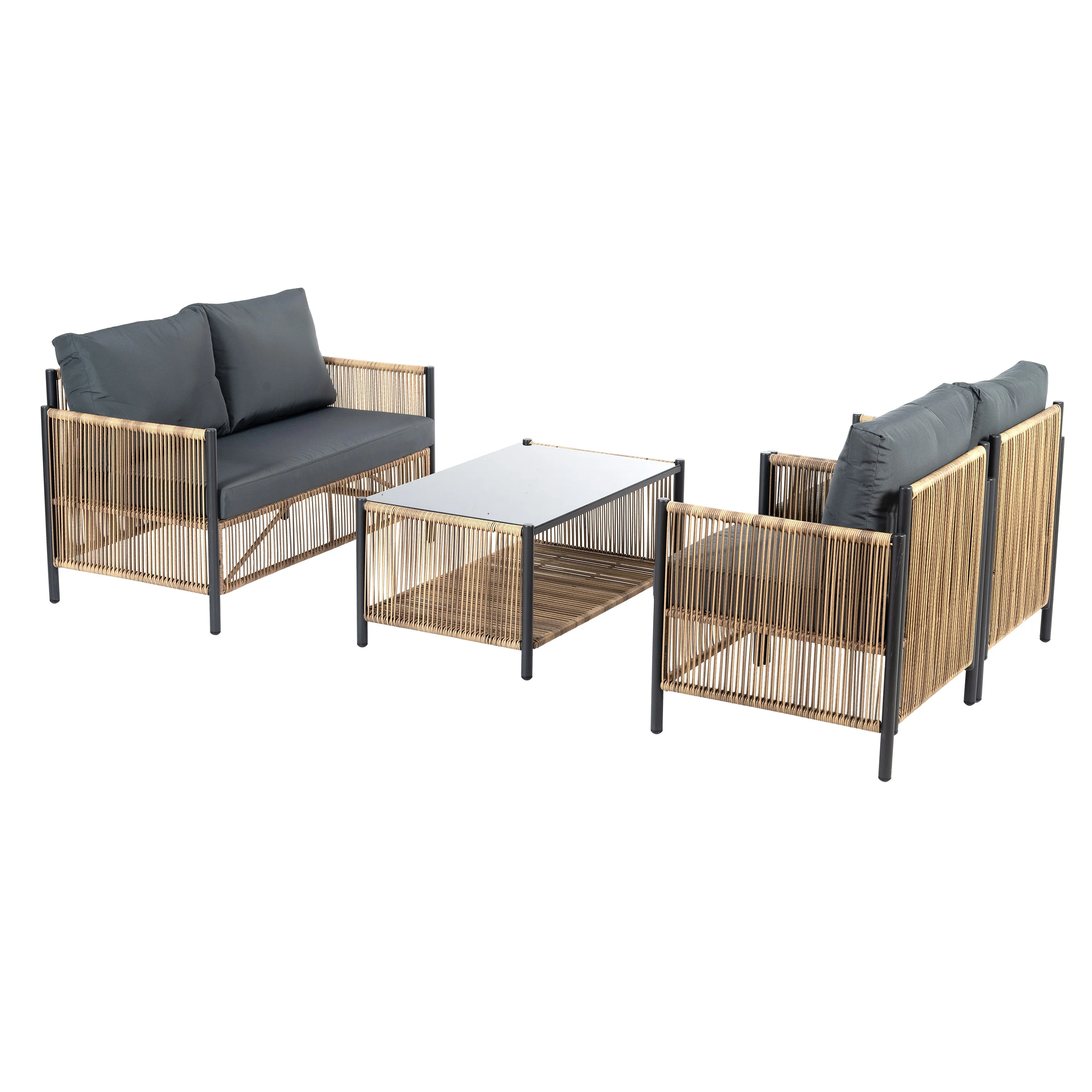 Patio 4-Piece Brown PE Wicker Sofa Set with Grey Cushions - Image 20
