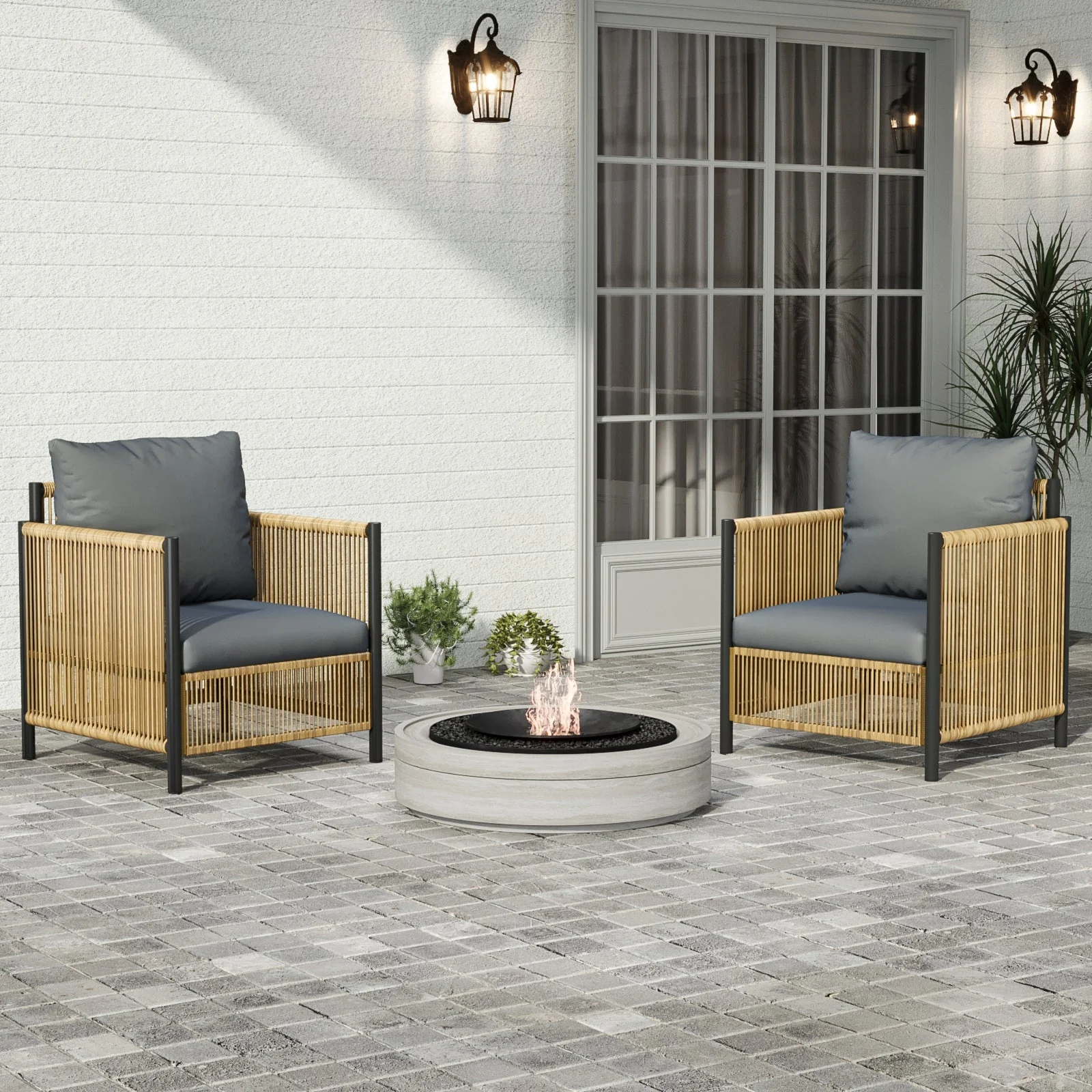 Patio 4-Piece Brown PE Wicker Sofa Set with Grey Cushions - Image 5