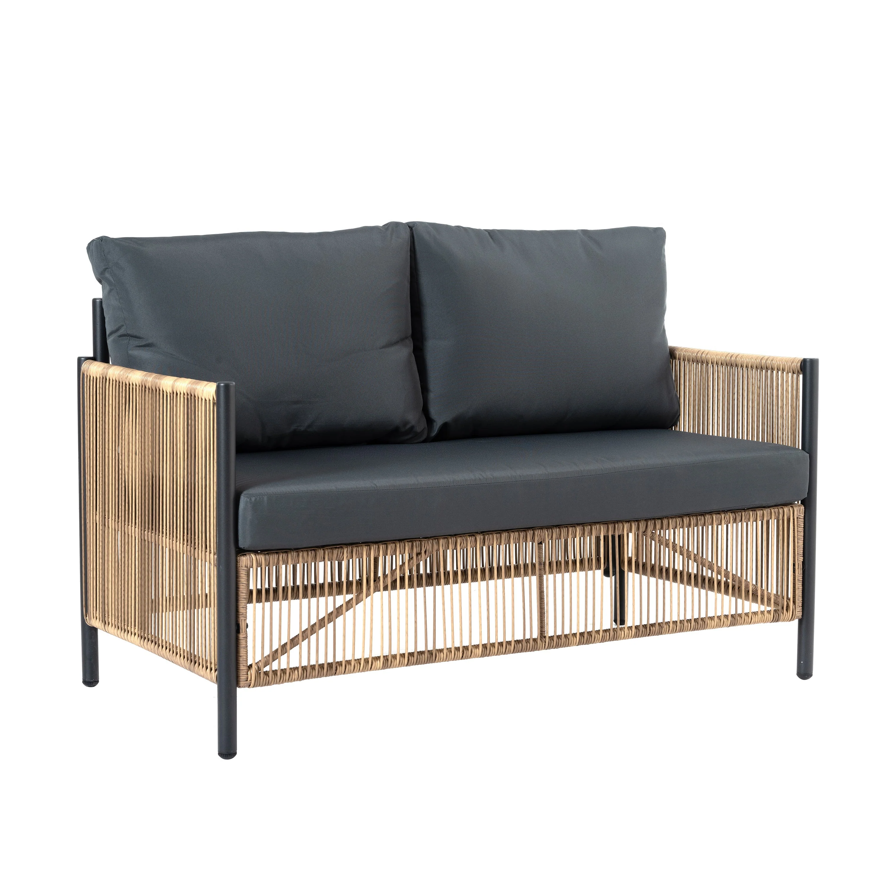 Patio 4-Piece Brown PE Wicker Sofa Set with Grey Cushions - Image 7