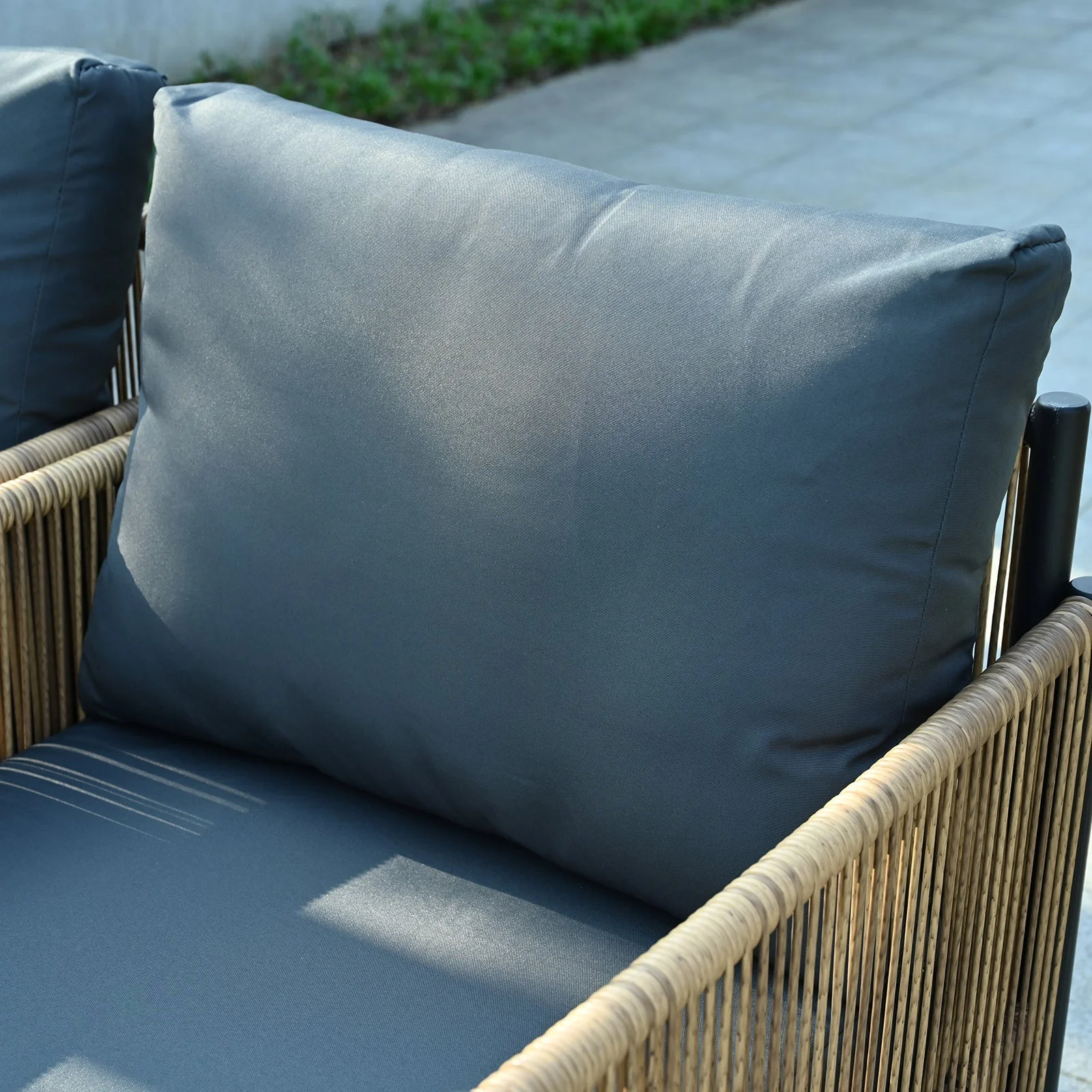 Patio 6-Piece Brown PE Wicker Sofa Set with Grey Cushions - Image 8